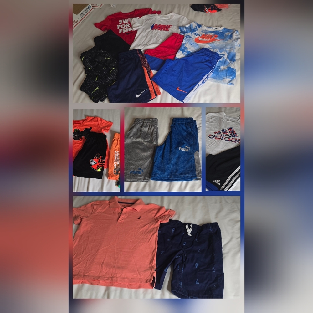 Size 6 boys box of clothes, nike, adidas, under armor, puma ect